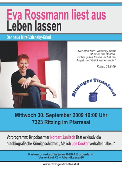 Plakat Lesung Eva Rossmann in Ritzing